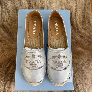 Prada Calzature Donna logo espadrilles in argento color